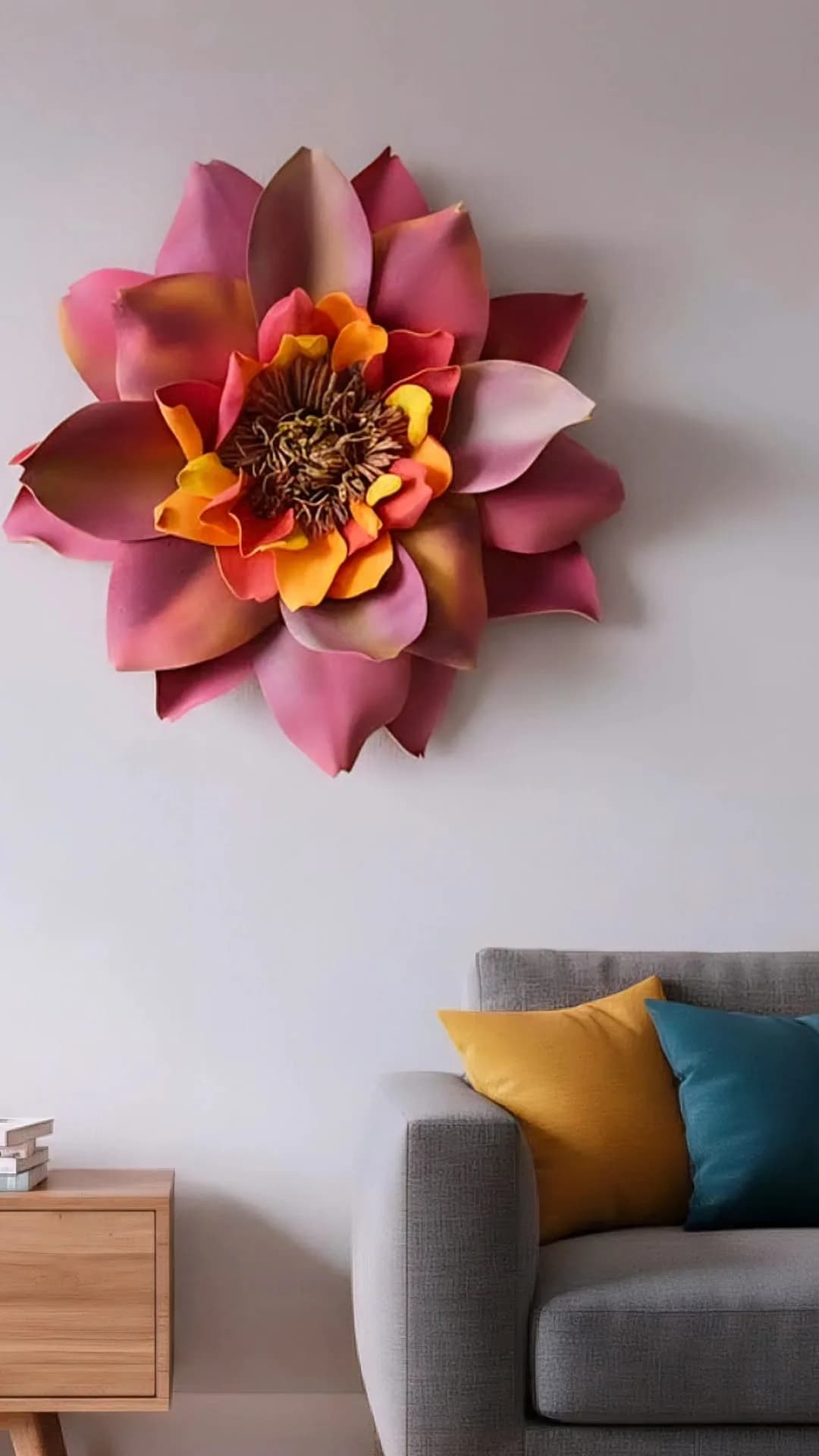 Grande fiore rosa e arancio da parete in salotto