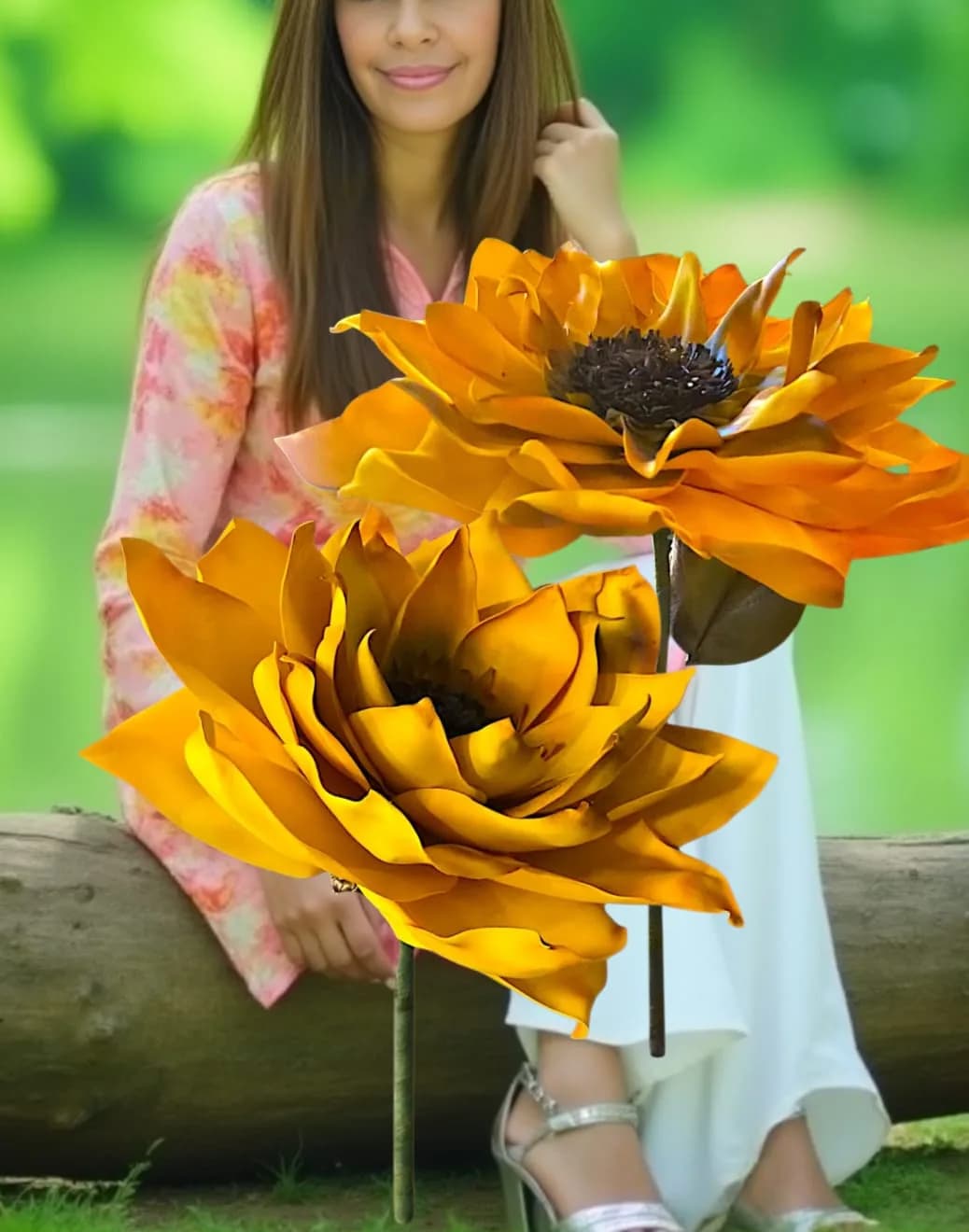Girasole gigante dorato su supporto in una sala da pranzo elegante