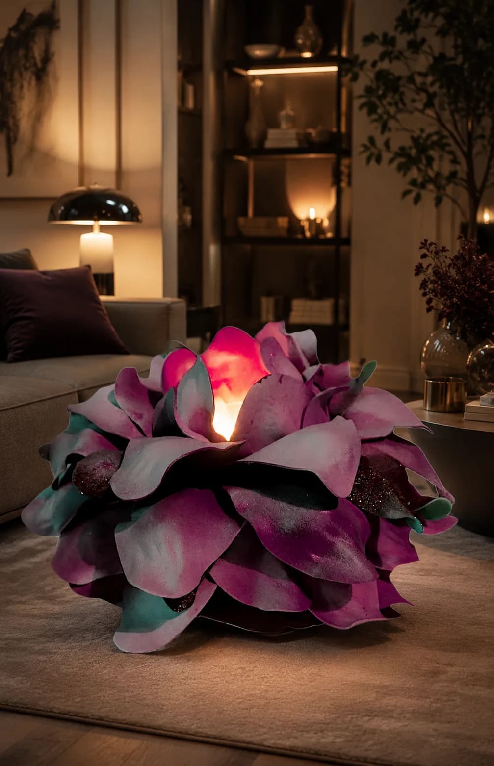 Lampada a fiore gigante, scenografia luminosa